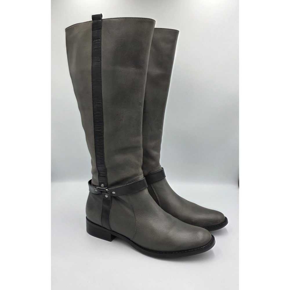 Matisse Daniel 8 Gray Black Harness Zip Leather Tall‎ Womens Riding Boots 14178